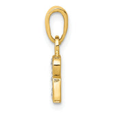 14K & Rhodium Polished .01ct Diamond Initial R Charm